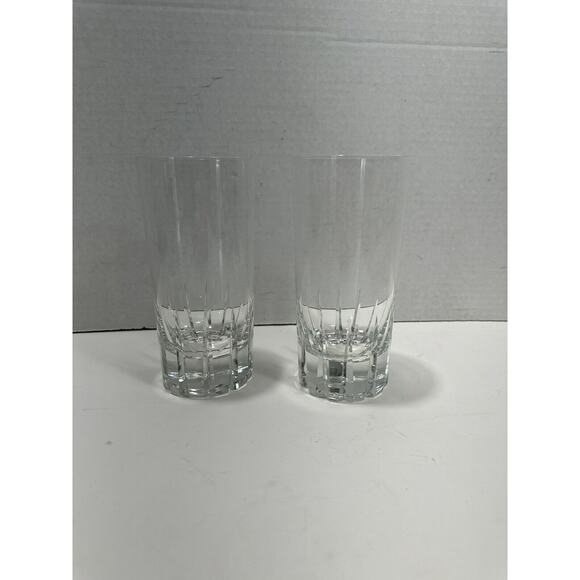 2 Rosenthal Studio Wedge Cut Crystal Highball Glass set 2 Long Glasses Gorgeous